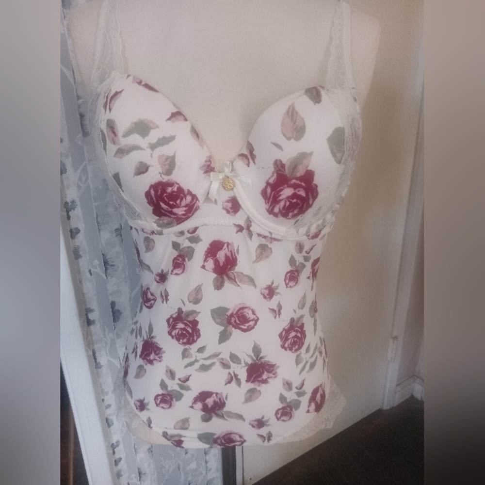 Jessica Simpson White & Red Floral Lingerie Bodysuit Lace Detail Size M
